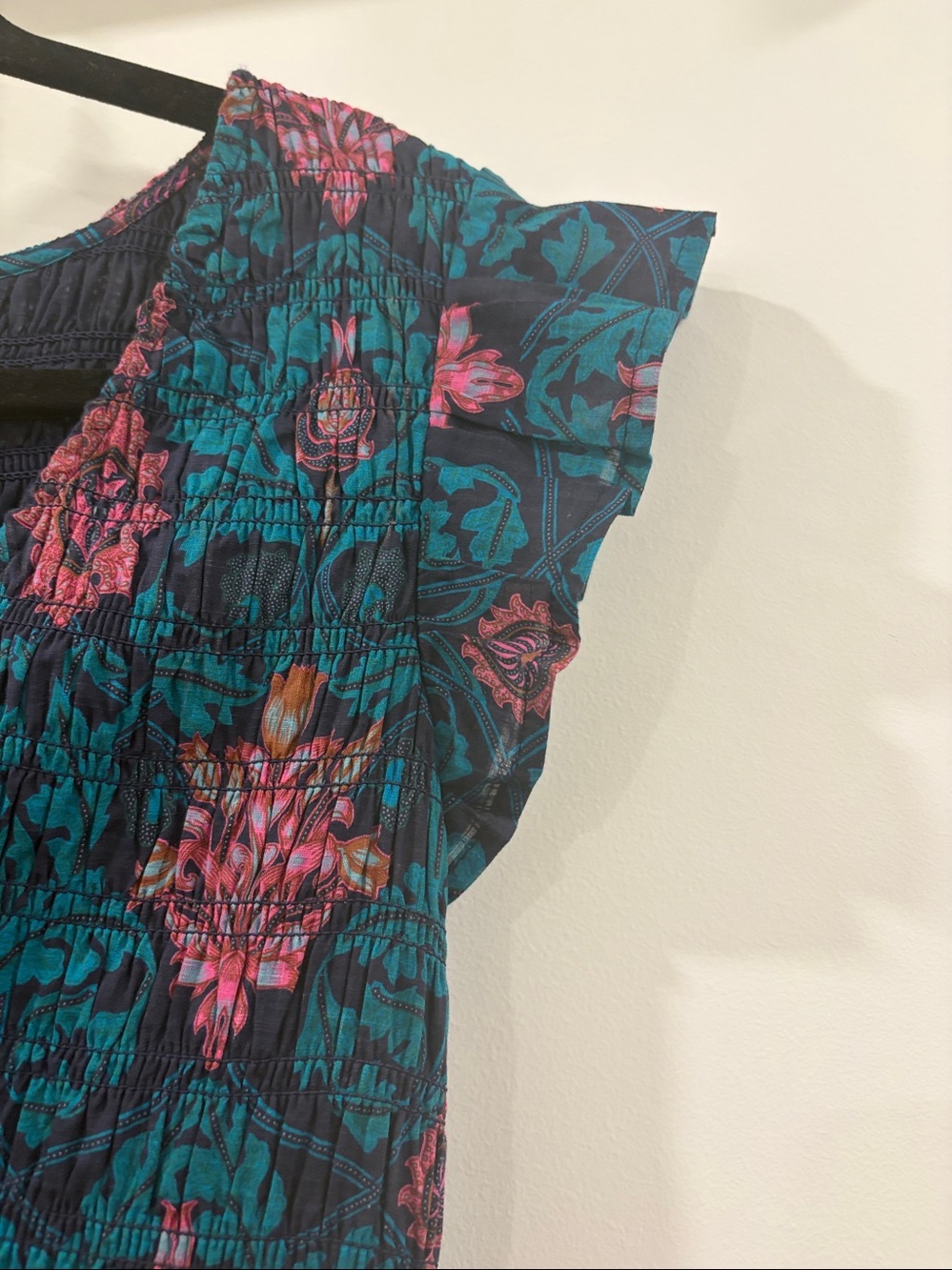 Anthropologie 100% Cotton Teal Maxi Dress with Pink Floral Print Size Small - Picture 5 of 9